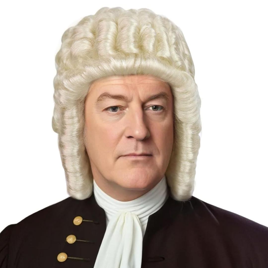 JoneTing Long Silver White Curly Wigs +Hair Cap George Washington Wig Men's 18th Century Peruke Hair Historical Colonial Powdered Hairs Judge Wig for Themed Events Halloween Party Costume Outfit