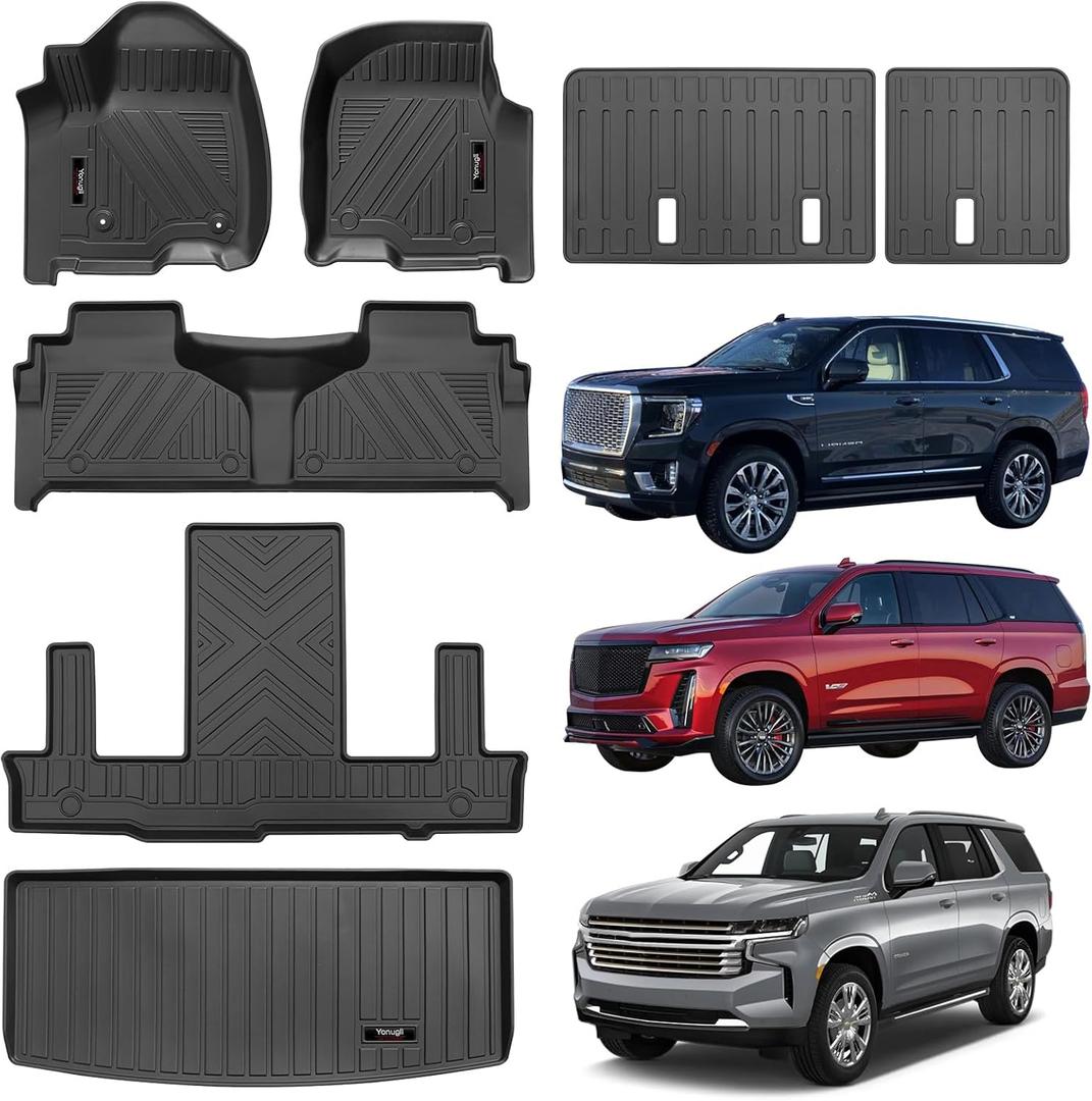 for 2021-2025 Chevy Tahoe/GMC Yukon(Not XL) 7 Seat Floor Mats & Trunk Cargo Liner & Backrest Mat TPE All Weather Protection Accessories (only for 7 Seater)