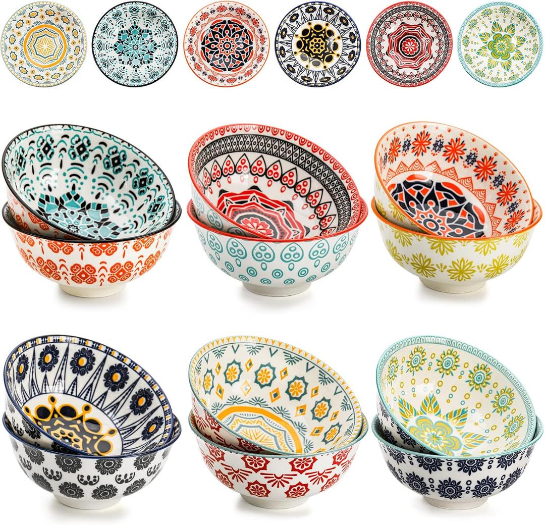 Cedilis 12 Pack Small Ceramic Bowls, Colorful Porcelain Ice Cream Bowl, 10 Fl-oz Assorted Dessert Bowls, Decorative Bowl Set for Snack, Yogurt, Appetizer, Condiments, Dip, Soup, Rice