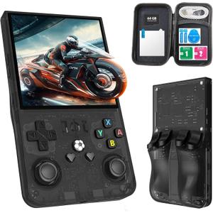R36MAX Upgraded Retro Gaming Console,4.0 inch IPS Screen,Linux System with Professional RK3326 Gaming Chip, Retro Handheld Game Console Built-in 18000+ Games,4000mAh Large Battery (More Black)