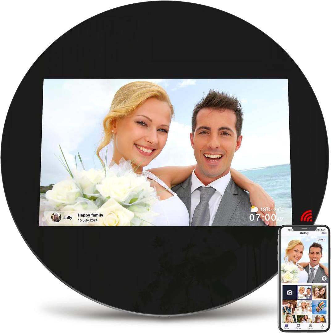 Digital Picture Frame, ThankVip 10.1 Inch WiFi Digital Photo Frame, IPS HD Display Touch Screen,32GB Storage, Slideshow, Wall Mountable, Auto-Rotate, Share Photos and Video via Uhale App (Black Mirrored)