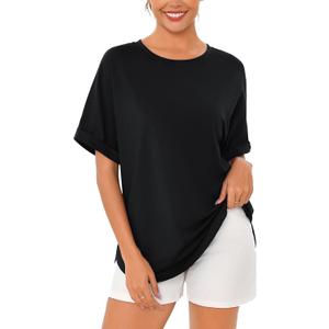 Totatuit Women Oversized Tshirts Casual Crew Neck Rolled Short Sleeve Basic Tee Shirts Cute Loose Summer Tops Workout Clothes (X-Large, Black) Totatuit Women Oversized Tshirts Casual Crew Neck Rolled Short Sleeve Basic Tee Shirts Cute Loose Summer Tops Workout Clothes (X-Large, Black)