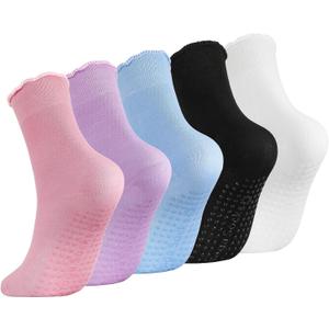 Grip Socks for Women Non Slip Pilates Socks | Yoga Socks With Ruffle Cuff and Soft Stretch Fabric for Pilates Barre Workout Training