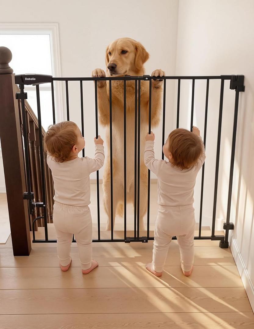 Babelio Removable Baby Gate for Stairs No Bottom Bar, 29-43", 30" H, Black | Hardware Mounted (Drill Needed)| Wide Walk-Thru| Auto-Close Safety Dog/Pet Gate for Stairs & Doorways