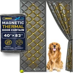 Flux Upgraded Heavy Duty Magnetic Insulated Door Curtain 40"x82"  Keep Cool Air in, Reduce Hot Air & Noise, 50 Magnets, Hands-Free Entry
