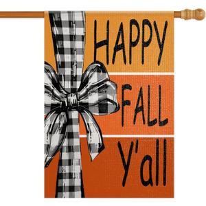 2 x Fall House Yard Garden Flag 28 x 40 Inch Outside Double Sided Burlap Happy Fall Y'all Welcome Flag Farmhouse Holiday Patio Lawn House Outdoor Decorations