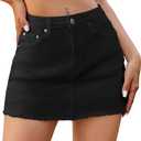 ELLEVEN Denim Skirt with Shorts Mini Skort - Casual Jean Skirts with Raw Hem & Pockets (Small)