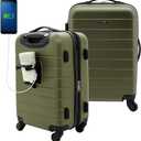 Wrangler Smart Luggage Set with Cup Holder and USB Port, Olive Green, 20-Inch Carry-On