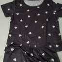 Women's 2 Piece Pajama Set Heart Print Short Sleeve Round Neck Tee Top and Pants Pj Set Cute Sleepwear Black Medium-CEHGJ20240829
