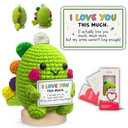 Gossby Valentines Day Gift for Wife Husband Boyfriend Girlfriend - Handmade Positive Dinosaur Crochet - Romantic Anniversary, Christmas, Birthday Couple Gift for Him Her - I Love You This Much