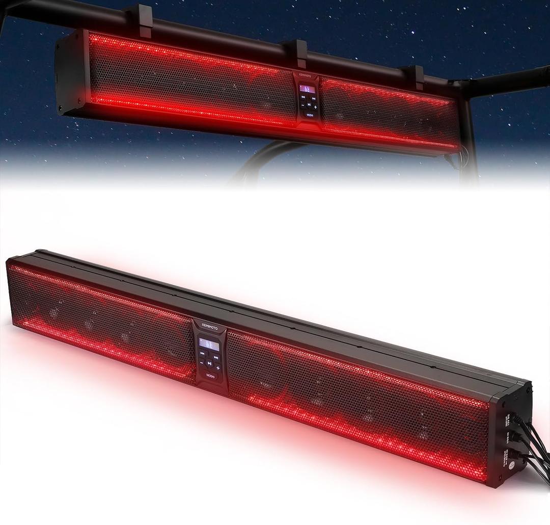 KEMIMOTO 39-inch 10 Speaker Aluminum UTV Sound Bar Waterproof Music Sync Multicolor Lights SxS Speakers Soundbar for UTV Golf Cart Marine with 1.25 in - 2 in Roll Bar