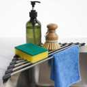 Tomorotec Foldable Stainless Steel Triangle Roll-Up Dish Drying Rack for Small Sink Corners - Over-The-Sink Multipurpose Kitchen Drainer, Rustproof Organizer, Trivet and Shelf - Space-Saving (Black)