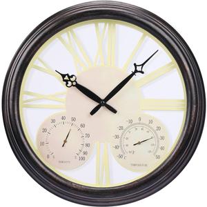 MUMTOP Outdoor Waterproof Wall Clock, 15-inch Quartz Vintage Round Clock with Thermometer and Hygrometer Combo for Patio, Home, Bathroom, Porch Pool