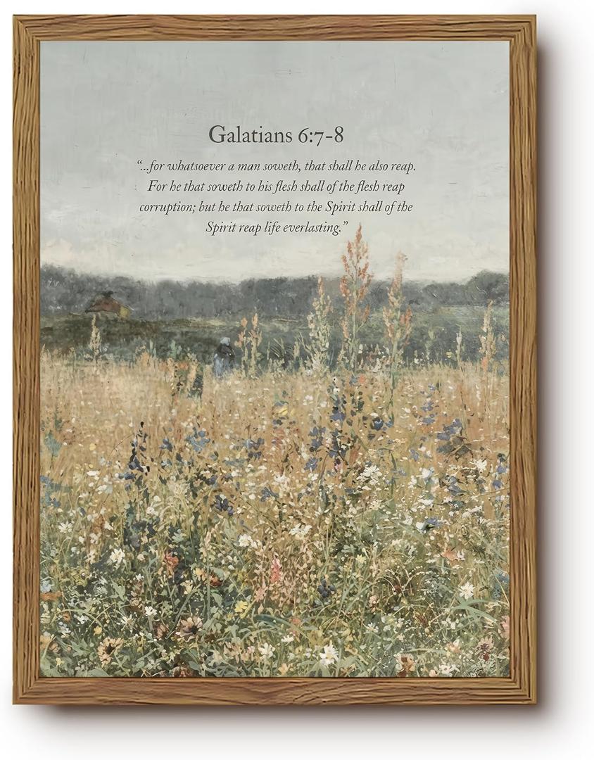 Vintage Christian Wall Art Wildflower Meadow Bible Verse Prints 16x24 Inch | Scripture Scenery Pictures Wall Decor, Rustic Inspirational Scripture Painting, Faith Based Gifts for Prayer Room, Office