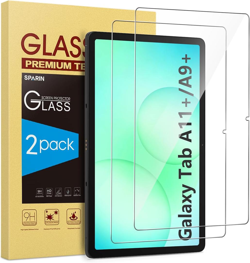 SPARIN 2 Pack Screen Protector for Samsung Galaxy Tab A11 Plus/A9 Plus [11 Inch-2025/2023], Tempered Glass for Tablet A11+/A9+ (SM-X230/X235/236B/X210/X216/X218), Case Friendly, HD Clear
