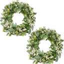 Vlorart Artificial Spring Summer Christmas Greenery Wreaths for Front Door Green Eucalyptus Leaf Wreath Decor Boxwood with Big Berries for Farmhouse Outside Year Round, 2 Pack