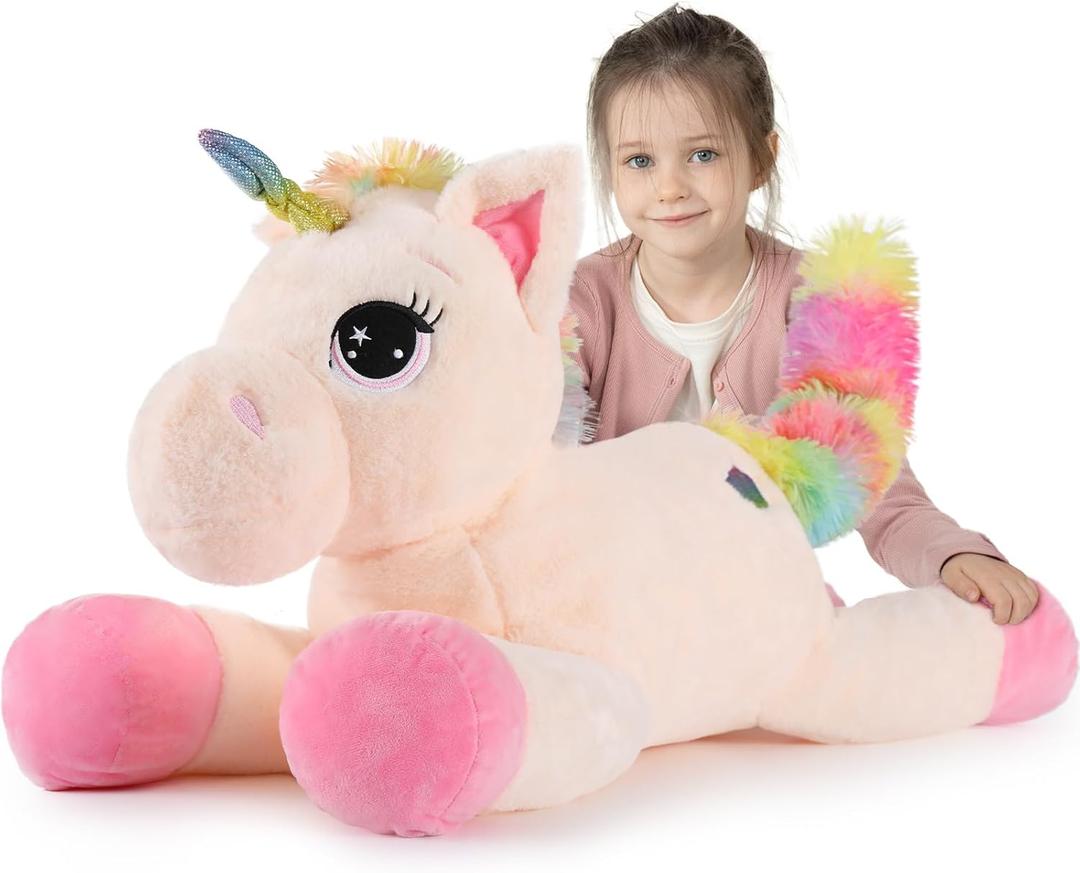 Tezituor 32in Unicorn Plush Toys,Beige Giant Unicorn Stuffed Animals,Lovely Unicorn Birthday Decorations for Girls,Big Unicorns Gifts for Children