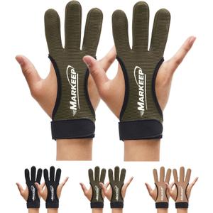 Archery Gloves 2 Pack Shooting Hunting Leather Guard 3-Finger Guard for Youth Adult Man Woman and Beginner Recurve Arrow Bow Archery Protective Gear Accessories (Small, Green)