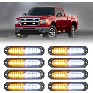 HLauto 1200T Emergency Strobe Grille Lights: 6pcs 12 LED Sync Feature Safety Warning Flashing Lights, Ultra Slim Surface Mount Hazard Caution Light for Trucks, Vehicles, Car, ATV, UTV (Amber White)