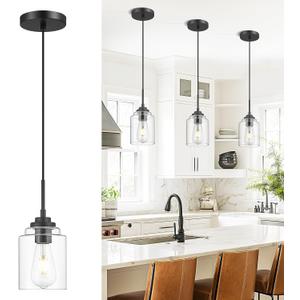 AUTELO Pendant Lights Kitchen Island, 1-Light Pendant Lights in Black Finish with Clear Glass, Industrial Pendant Light Fixtures, Black Hanging Lamp for Kitchen Island, Dining Room H7010 BK (1 Pack - 6.3 Inch)