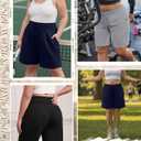Neer 3 Pack Plus Size Women's Bermuda Shorts Drawstring High Waist Casual Athletic Sweatpants with Pockets (Black, Navy Blue, Light Gray,3XL)