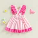 Toddler Baby Girl Valentines Day Outfit Ruffle Sleeveless Heart Plush Suspender Dress Backless Playwear 6M-4T