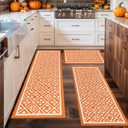 Ileading Fall Kitchen Rugs Set of 3 Piece Fall Kitchen Mats for Floor with Non Slip Backing,Washable Autumn Runner Rug for Sink Laundry Holiday Thanksgiving Decoration(Orange) (20"x32"+20"x48"+20"x59")