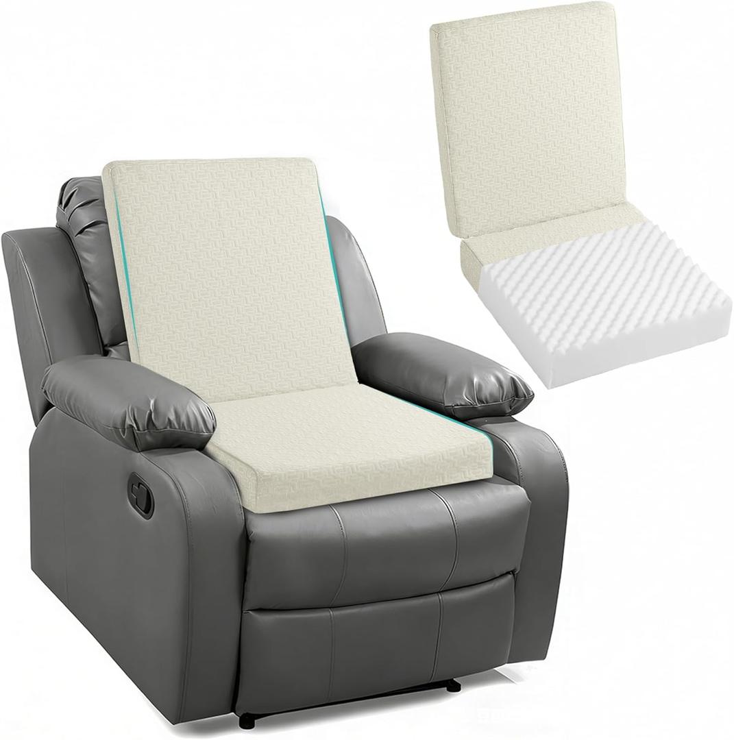 Ganondorf Extra Large Egg Crate Recliner Seat Cushion for Elderly Tufted Furry Booster Foam Cushion, Pressure Relief for Long Sitting Orthopedic Chair Cushion for Recliners Office Chairs, White