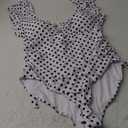 Eomenie Women's One Piece Swimsuit Tummy Control Bathing Suit Cutout Ruffle Slimming Swim Suit (XX-Large, Black White Polka Dots)
