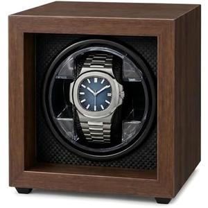 Automatic Single Watch Winder Box for Rolex and Other Watches, Handcrafted Wood Display Case, Self Winding Watch Winder Box with Quiet Motor, Carbon Fiber Interior & Soft Watch Pillow, Dark Walnut