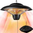 Outdoor Patio Heater, 1500W Electric Hanging Ceiling Mounted Heater for Balcony, Infrared Heater for Courtyard, Garage, Overheat Tip-Over Protection, Waterproof, Adjustable Height, Black (16.73 inch)