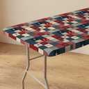 Horaldaily 4th of July Fitted Tablecloth Fit for 5ft Rectangular, America Stars Plaid Patchwork Patriotic Washable Table Cover Elastic Edged for Dinning, Picnic, Camping, Banquet