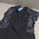 Halcurt Women's Half Zip Short Sleeve Rash Guard Top with Bra Side Pockets Swim Shirts UPF50+ Swimsuit Black Paisley, M