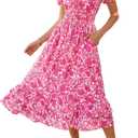Kate Kasin Womens Summer Boho Floral Maxi Dress 2026 Square Neck Puff Sleeve Smocked Flowy A Line Beach Wedding Guest Dresses (XL)