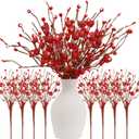 Lyrow 8 Pack Valentine's Day Artificial Glitter Berry Flower Stems Heart Shaped Berry Picks 16 Inch Stems Valentine's Day Gifts Flower for Party Wedding Decor(Red)