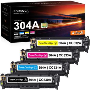 304A CC530A CC531A CC532A CC533A Toner Cartridge Set BK,C,M,Y Replacement for HP 304A Toner Color CM2320n CM2320fxi CM2320nf MFP, CP2025 CP2025n CP2025x CP2025dn Printer Ink 4-Pack