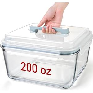 Large Glass Storage Containers with Lids, Big Marinade Food Containers for Rotisserie Chicken Meal Prep Turkey Watermelon Potluck, XL Extra Large Freezer Safe Storage Container Airtight 200oz/26cup