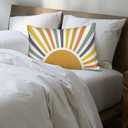 2 x Summer Pillow Covers 12x20 Inch Set of 2, Stripes Yellow Sunshine Decorations Outdoor Throw Pillows Boho Outdoor Rainbow Sun Pillowcase Linen Decor Cute Lumbar Cushion Case for Home Bedroom