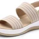 DREAM PAIRS Women's Walking Sandals Lightweight Soft Footbed Low Wedge Comfort Indoor Outdoor Flat Sandals, Size 8.5, Beige, DWUMFS2522