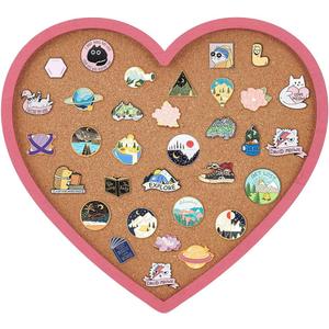 BENECREAT Pearl Pink Heart Pin Cork Board, 11.8x10.7inch Bulletin Display Board Wall Mounted Cork Board with Pink Frame for Brooch Pin Storage Display, Office Home and School Decor