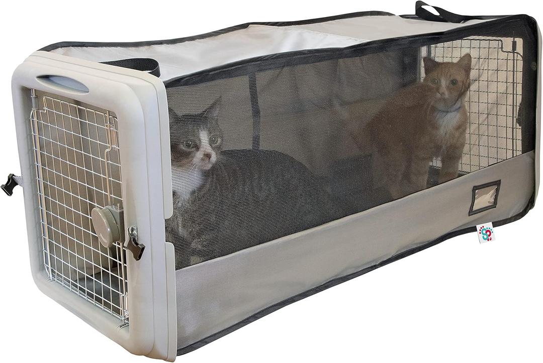 SPORT PET Large Pop Open Kennel, Portable Cat Cage Kennel, Waterproof Pet bed, Travel Litter Collection (Gray)
