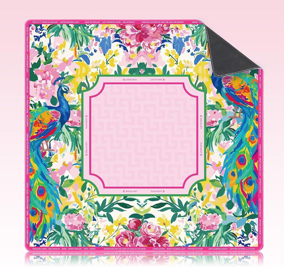 Seenelling Mahjong Mat Non-Slip Neoprene Mat 31.5", Tropical Peacock