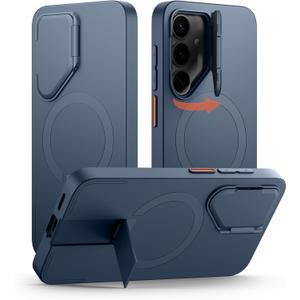 SURITCH for Samsung Galaxy S25 Phone Case, Magnetic Shockproof Bumper Case Slim Protective Cover with Camera Cover & Adjustable Metal Kickstand for Galaxy S25 (2025)-Dark Blue