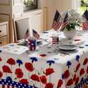 XCHI America Stars Red Blue Flowers Patriotic 4th of July Memorial Day Independence Day Tablecloth Rectangle Washable Table Covers for Home Party Decorations 60x120 Inch