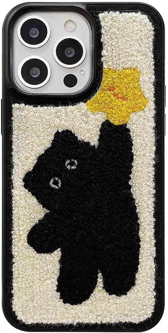 Compatible with iPhone 15 Pro Max Cat Phone Case,Cute Star Furry Phone Case,Funny Kawaii Kitty Plush Warm Fluffy Terry Texture Soft Protective Case for iPhone 15 Pro Max 6.7inch(Star Cat)