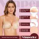 Women's Plunge Push Up Bra-Scoop Neckline Invisible Underwire Low Back-Sexy Demi Balconette T Shirt Bra for Comfort Lift (32DDD, Nude)