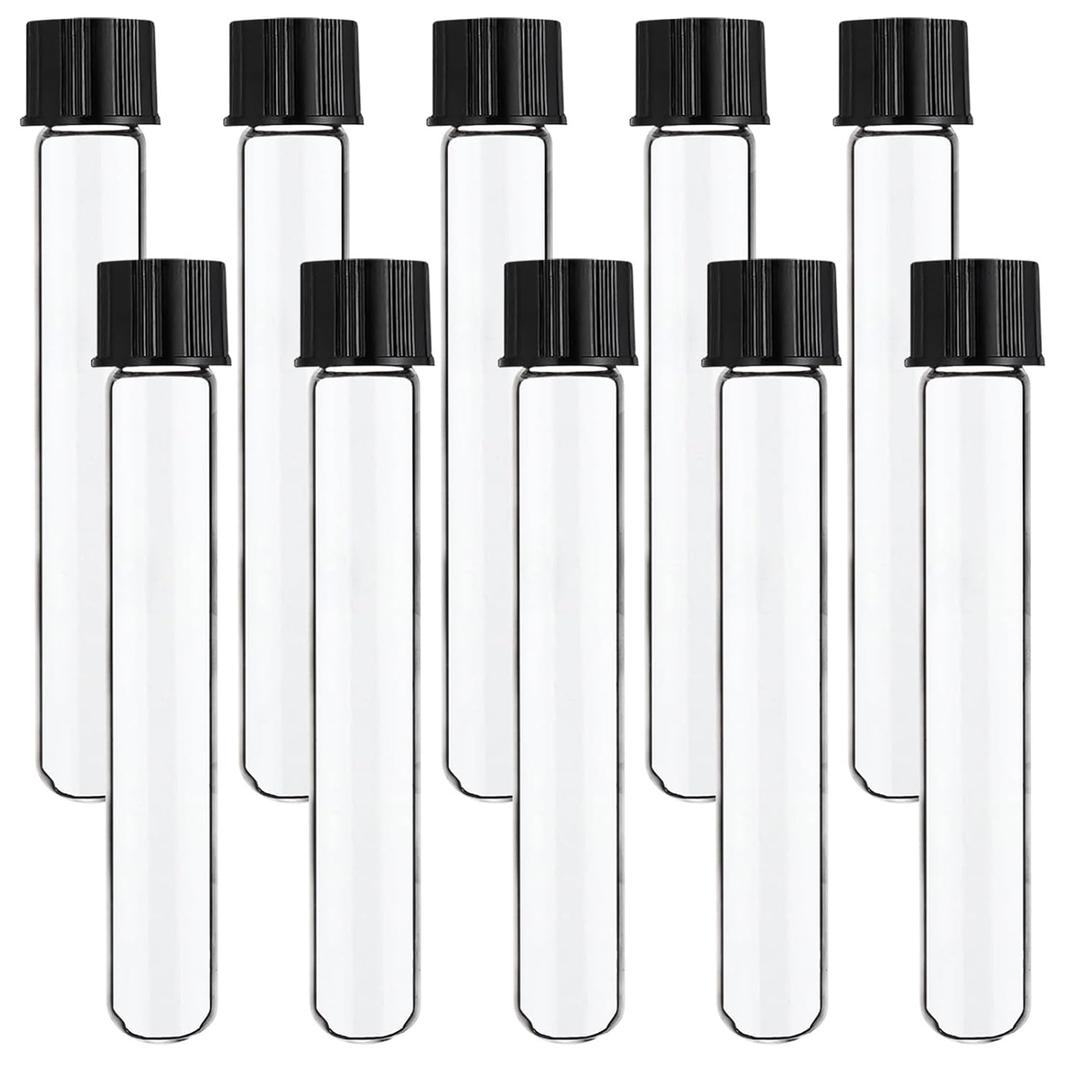 10pcs 20x150mm Glass Test Tubes, 30ml Boro Clear Propagation Tube for Plants, Tube Vials Container with Black Screw Cap, Scientific Experiment Candy Storage Crafts Small Bottle Jars