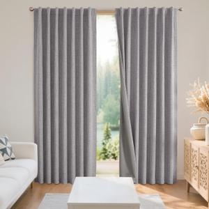 Joydeco Black Blackout Curtains for Bedroom - Linen Curtains 84 inch, 100% Thermal Insulated 2 Panels Light Blocking Drapes, Rod Pocket & Back Tabs, Darkening Privacy for Living Room