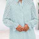 PRETTYGARDEN Women's Lace Long Sleeve Button Down Blouse (Blue), M