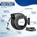 100 FT x 1/2" Retractable Garden Hose Reel by HOZEREEL, Decorative Outdoor Garden Hose Reels - Automatic Self Retract Wall Mount Hose Reel Enclosed Storage, Any Length Lock, 10 Pattern Nozzle Black